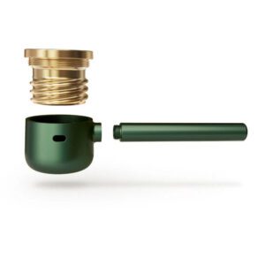 Vessel Pipe in Emerald and Brass showing the modern side profile